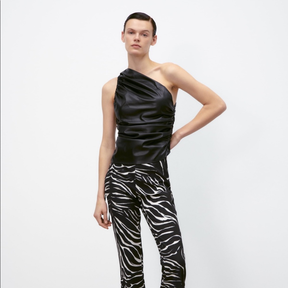 ISO Zara faux leather one shoulder top sleeveless